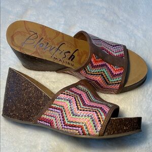 Blowfish 8.5 Multicolor Zigzag Wedge Sandals